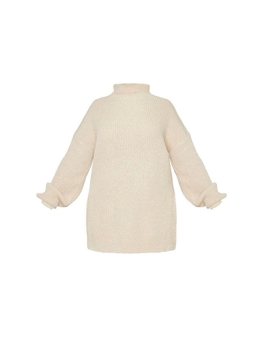 Plus Stone High Neck Knitted Side Split Jumper - 3