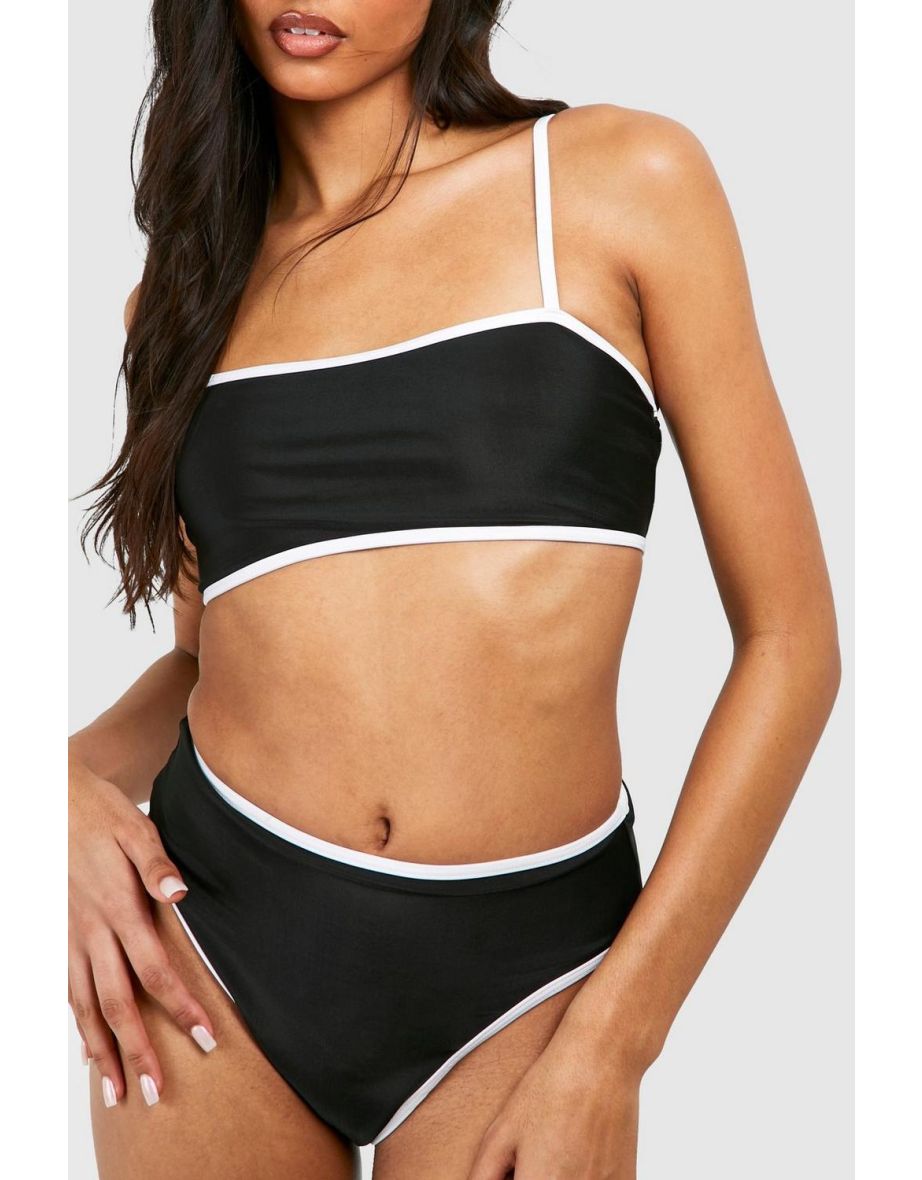 Tall Mono Strappy High Waisted Bikini Set - black - 3