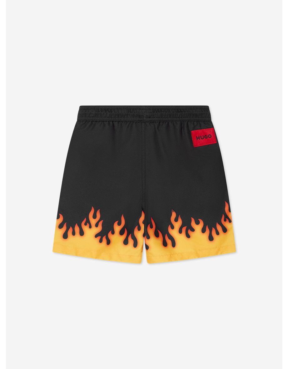 Boys Flames Print Swm Shorts in Black