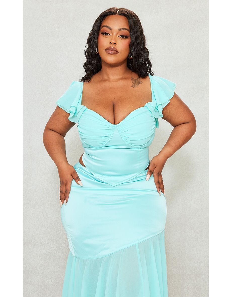 Plus Turquoise Underwire Satin Corset Top