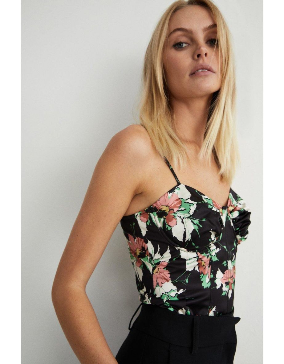 Floral Satin Boned Corset Top