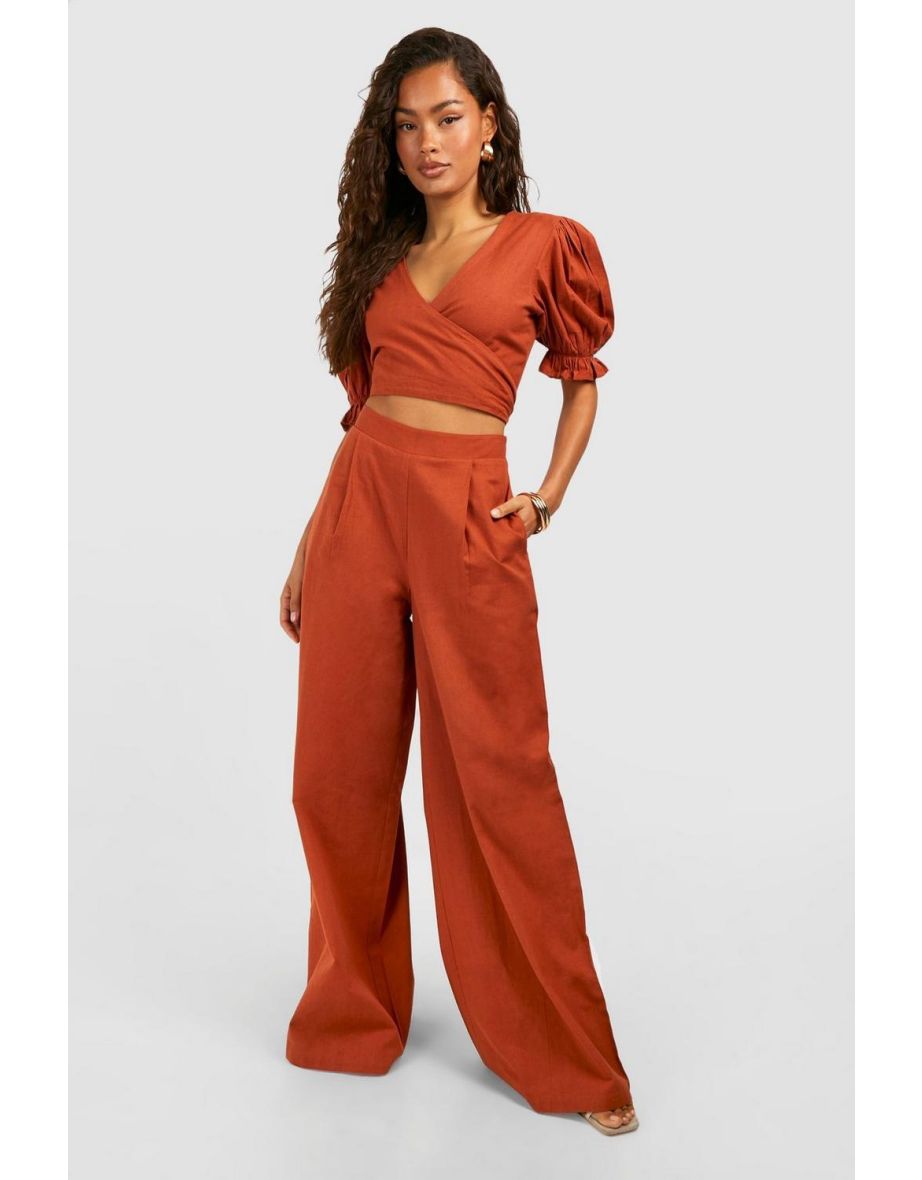 Linen Wrap Crop Top - terracotta