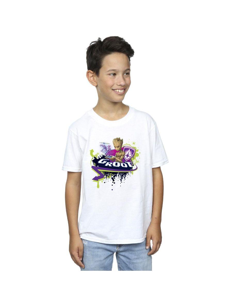 Marvel Boys Guardians Of The Galaxy Groot Gaming Holo T-Shirt - White