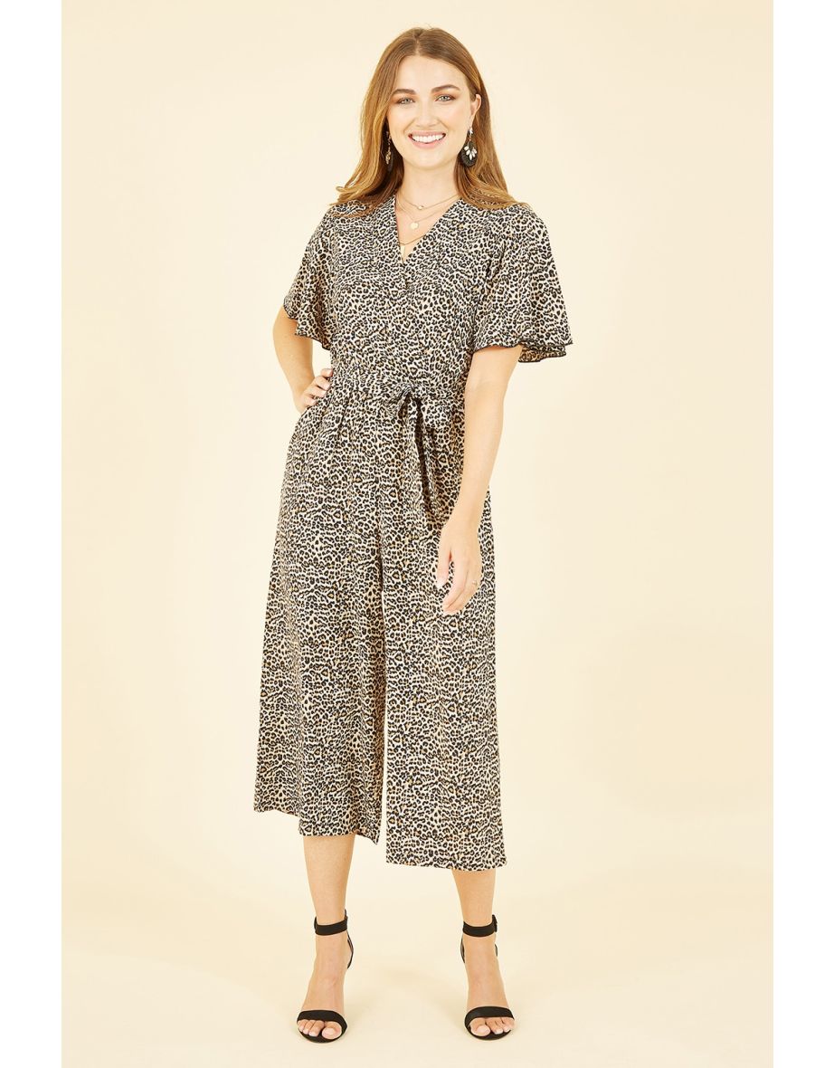 Mela Brown Animal Print Jumpsuit With Angel Sleeves - 5