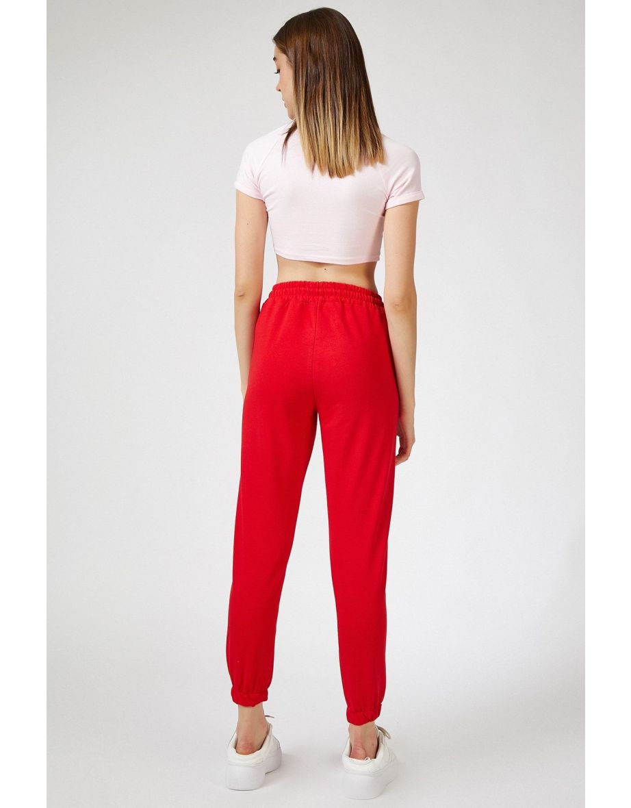 Women's Red Sweatpants with Pockets - 2
