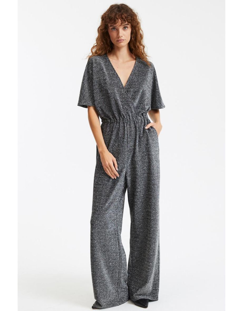 Iridescent Short Sleeve Jumpsuit, Length 30"