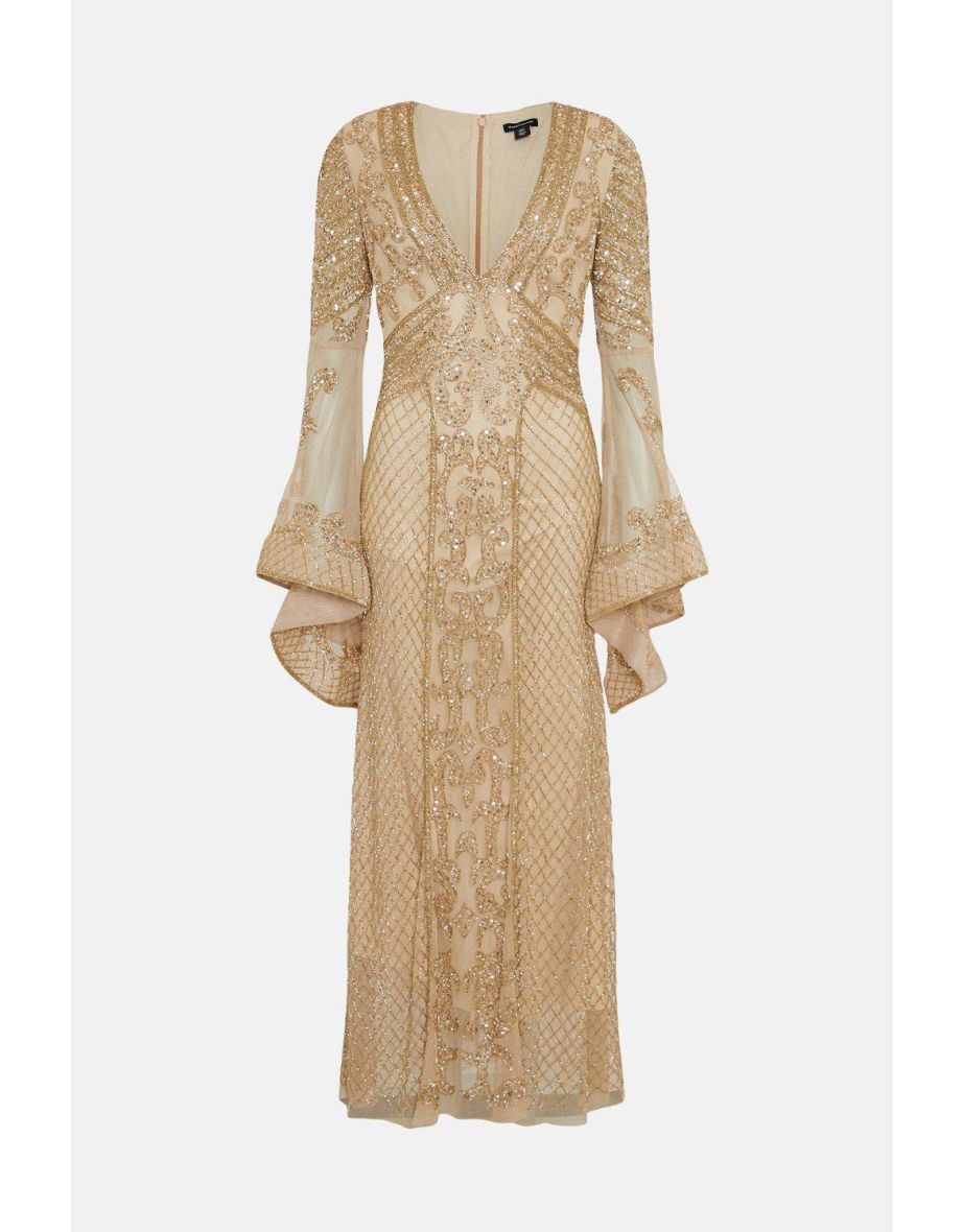 Embellished Kimono Sleeve Beaded Maxi Dress - 3