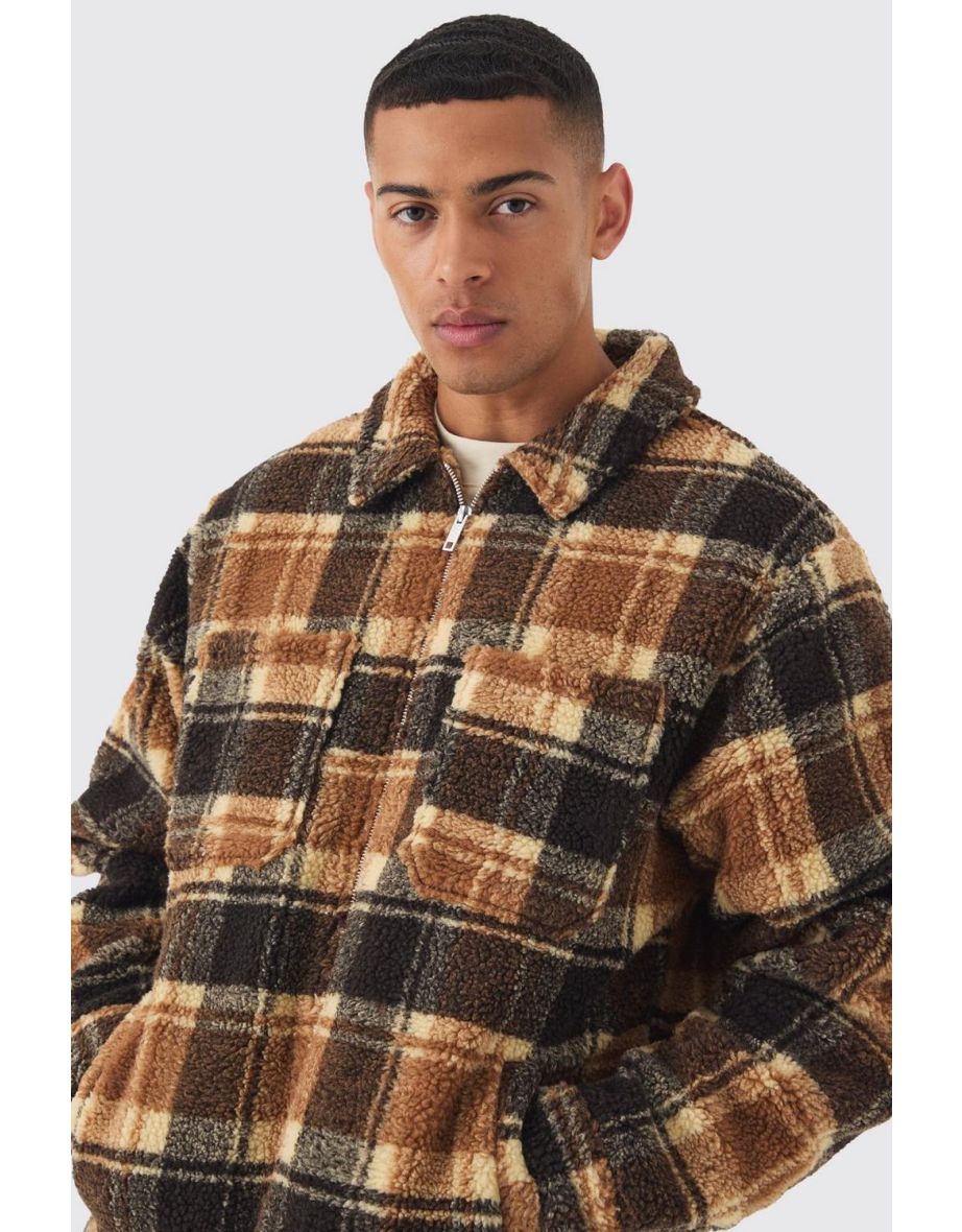 Borg Check Harrington Jacket In Brown - brown - 2