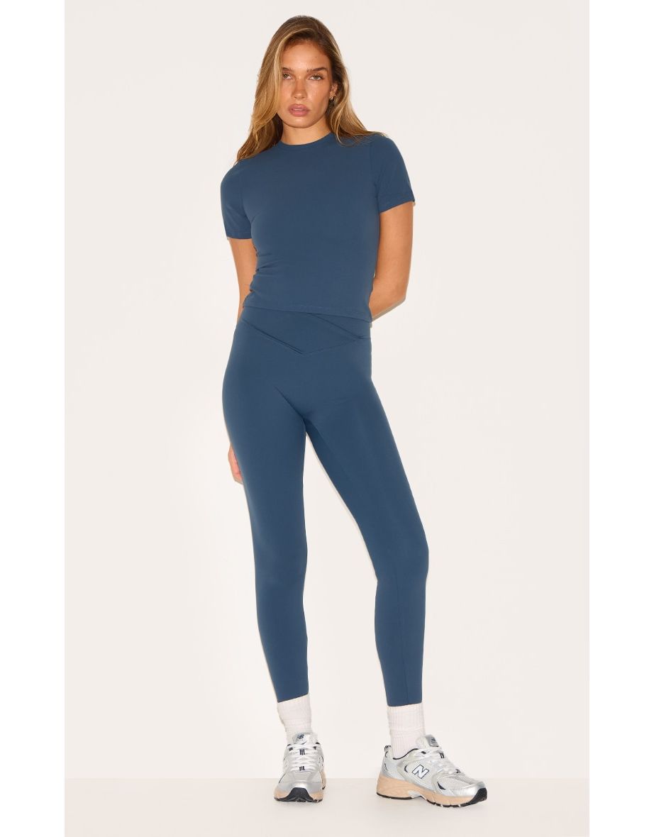 Midnight Blue Sculpt Wrap Waist Gym Leggings