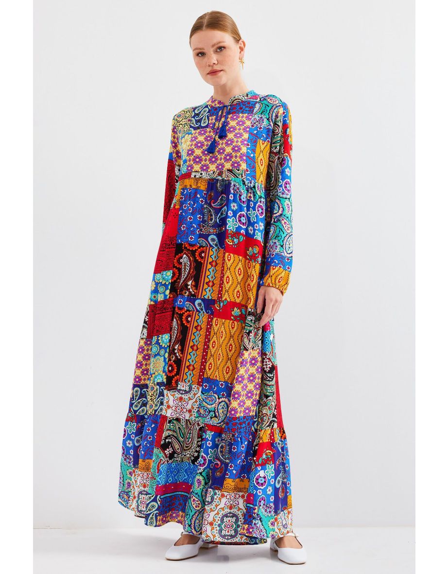 Collar Lace-Up Hijab Dress