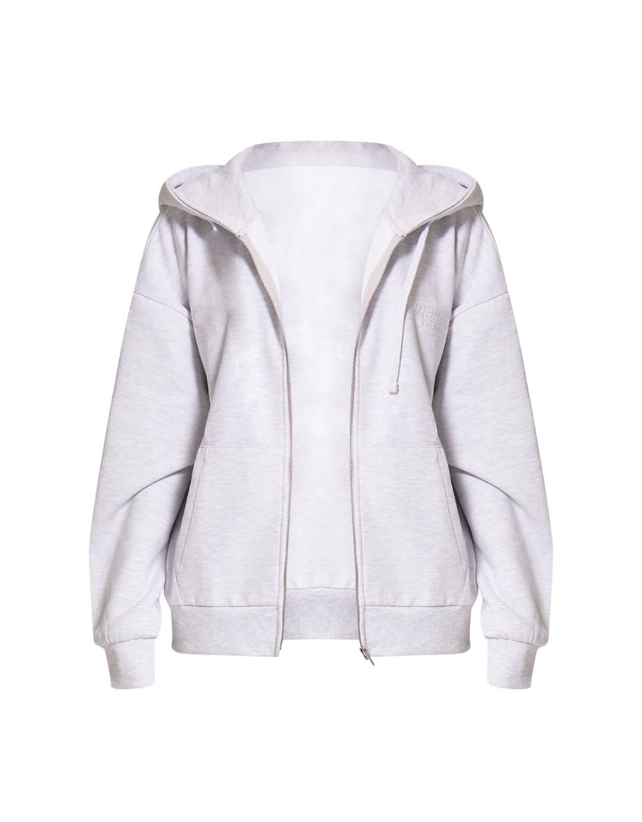 PRETTYLITTLETHING Ash Grey Premium Embroidered Zip Front Oversized Hoodie - 4