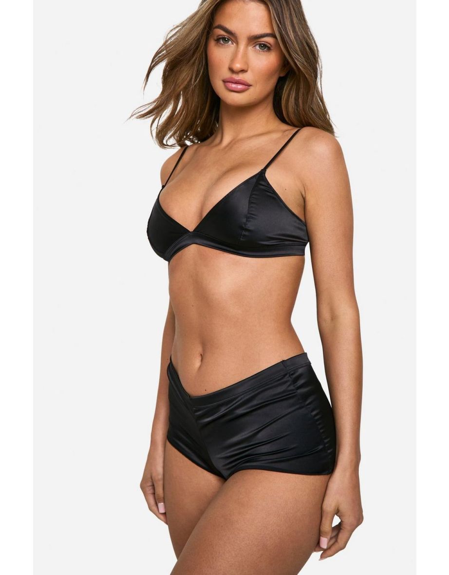 Satin Bralette And Booty Short Set