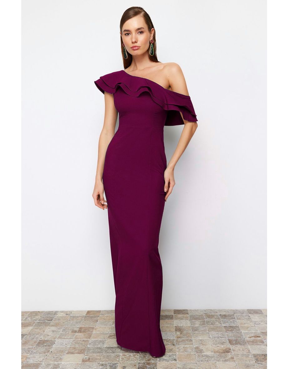 Shop Plum Plain Fitted Woven Evening Dress Graduation Dress Online in Iraq VogaCloset