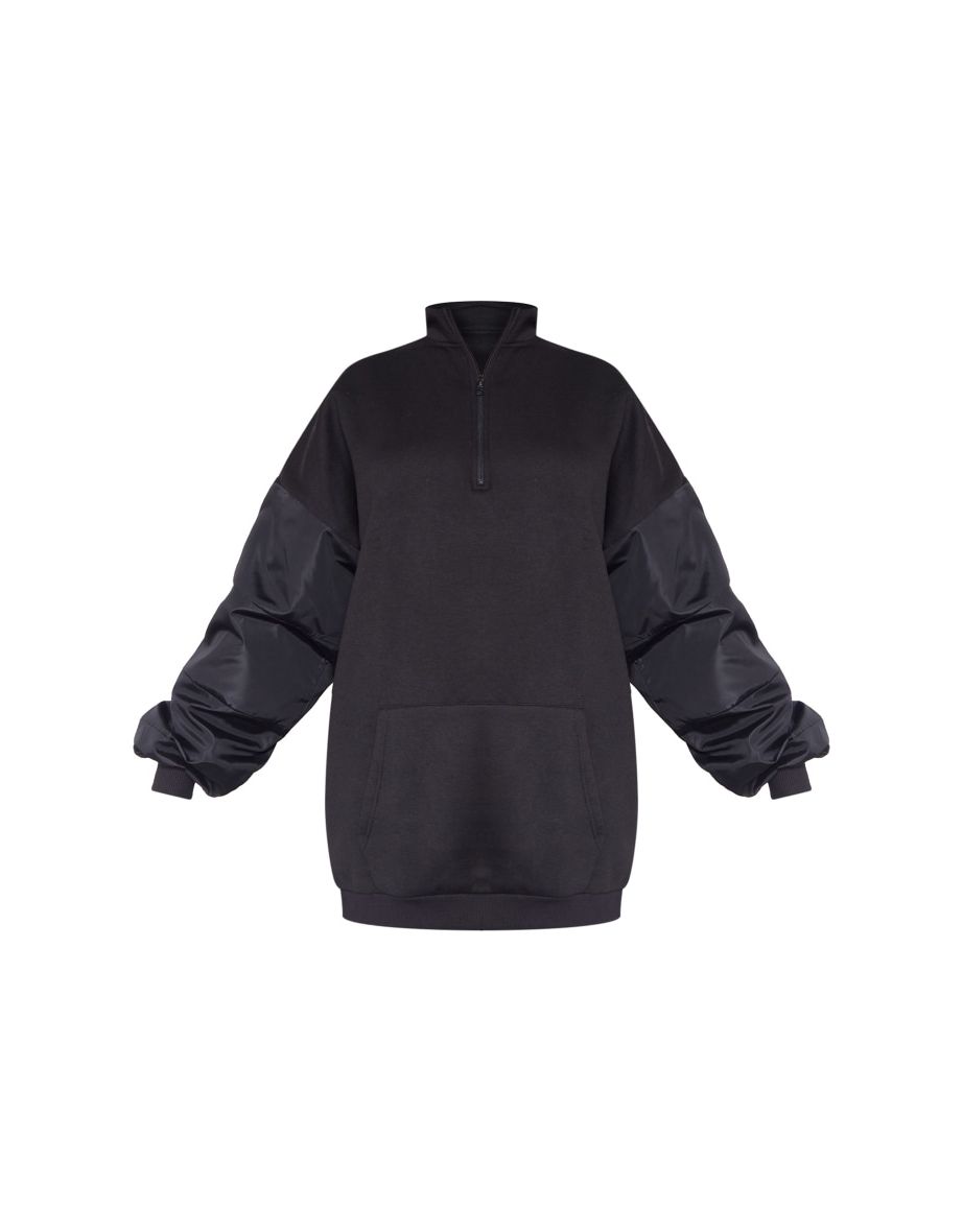 Black Oversized Contrast Shell Sleeve Detail Sweat Jumper Dress - 4