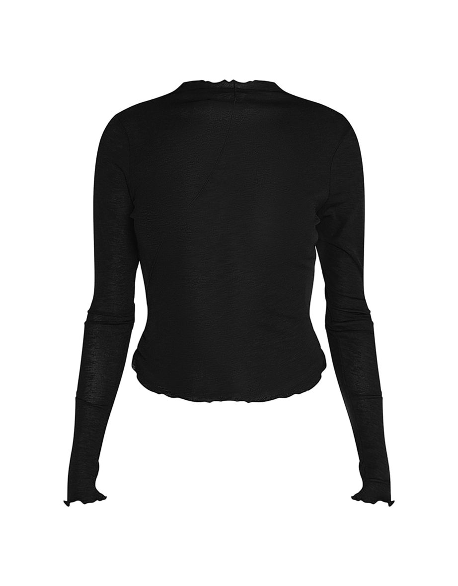 Black Burnout Mesh Exposed Seam Lettuce Trim Long Top - 4