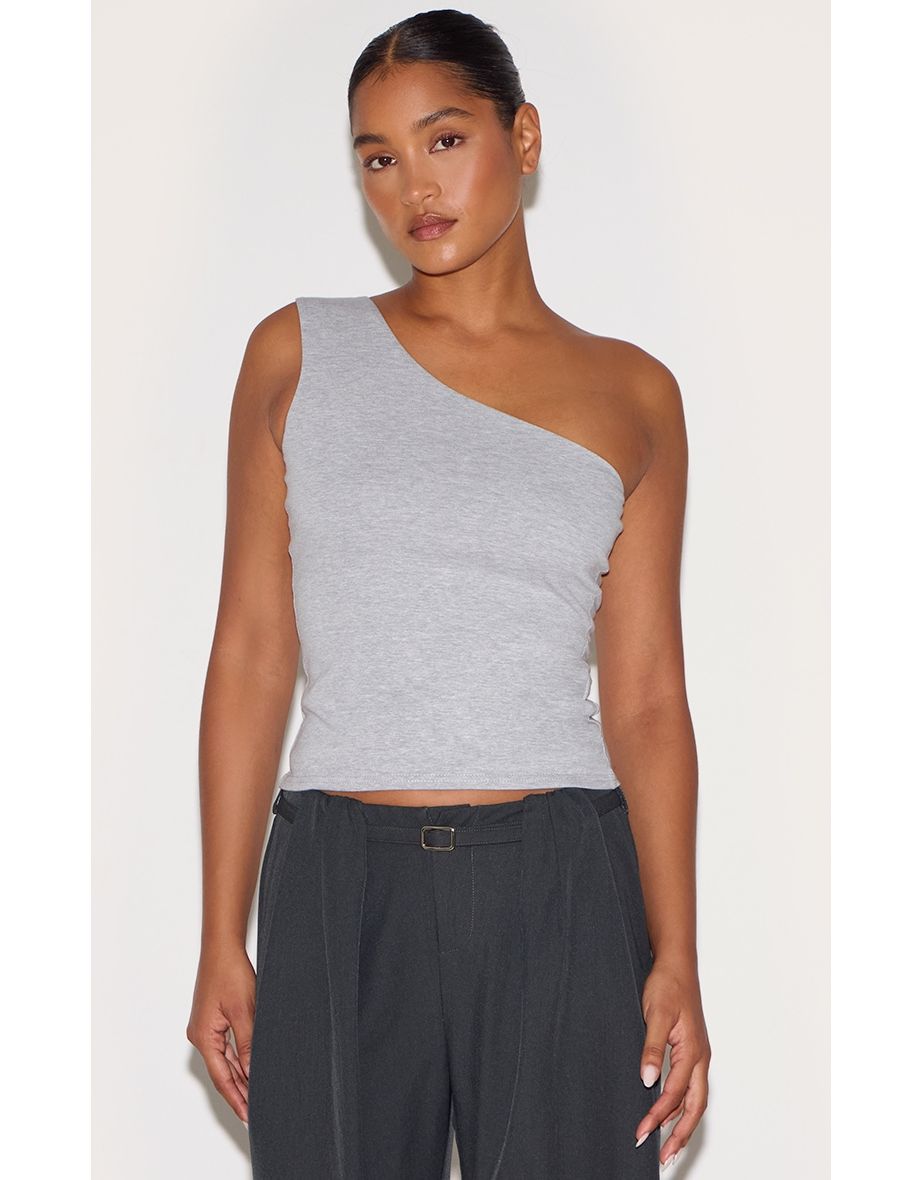 Grey Marl Sleeveless One Shoulder Top