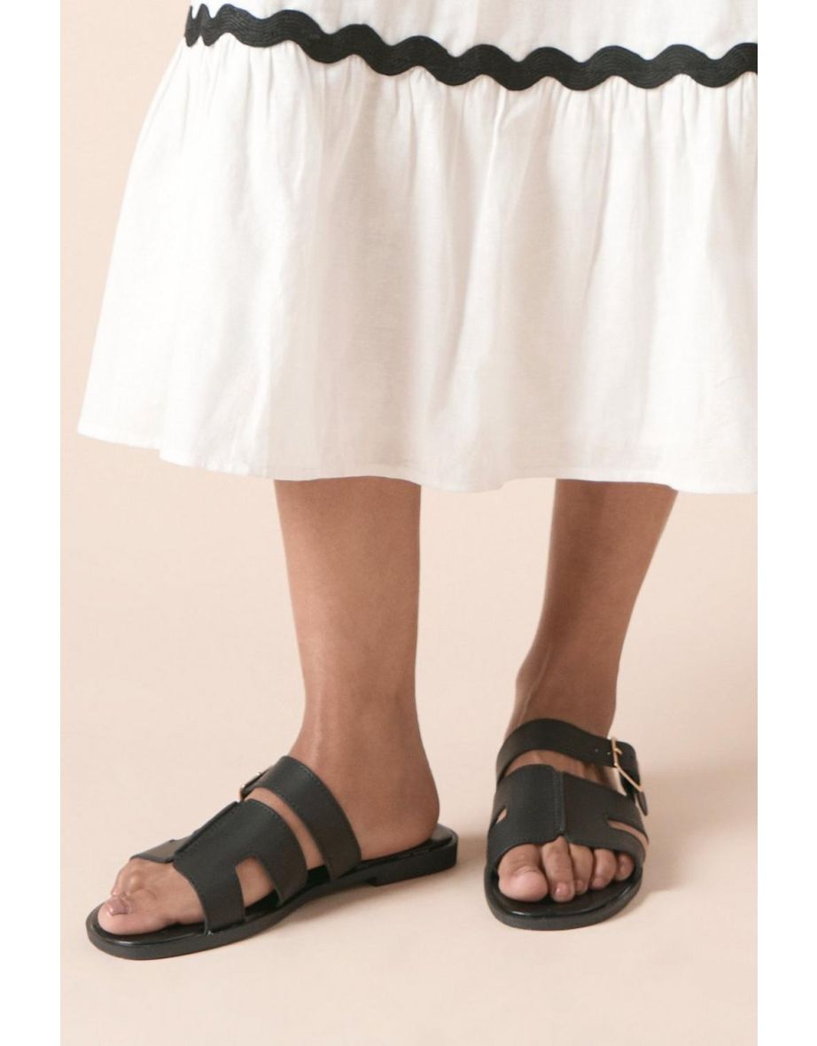 Finley Faux Leather Buckle Detail Padded Sock Sliders - 3
