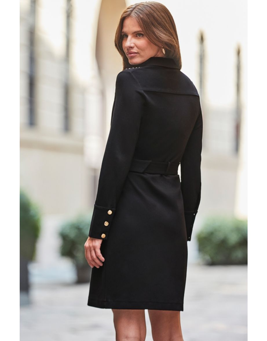 Black Western Stud Detail Ponte Shirt Dress - 4