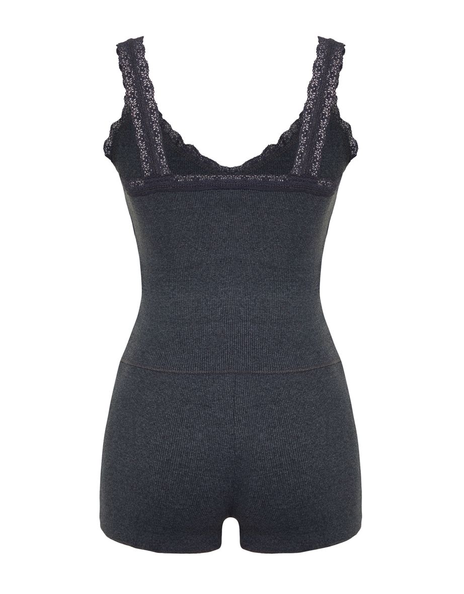 Anthracite Solid Camisole Knitted Pajamas Set - 8