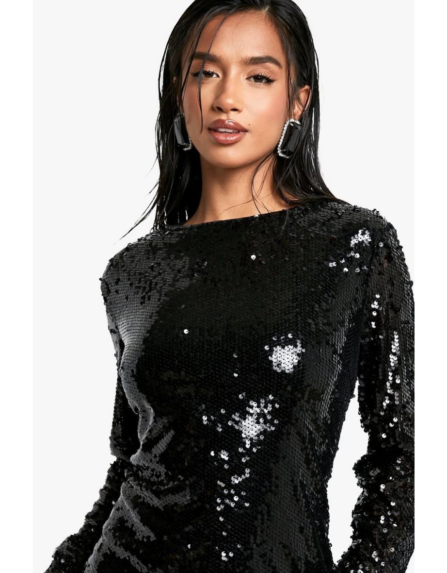 Petite Crew Neck Sequin Midaxi Dress - black - 3