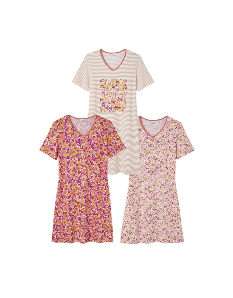 Pack of 3 Nightdresses with Short Sleeves in Cotton