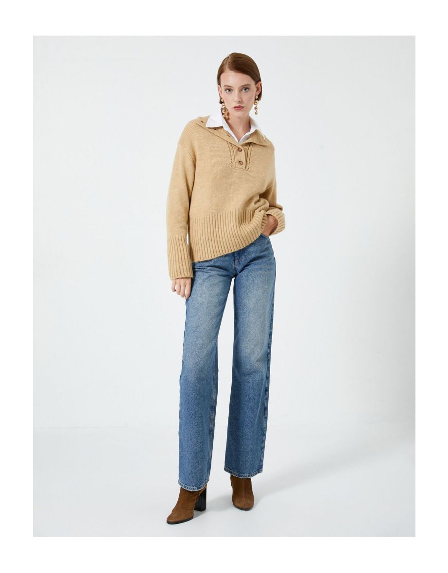 Polo Neck Knitwear Sweater Buttoned Camisole Long Sleeve