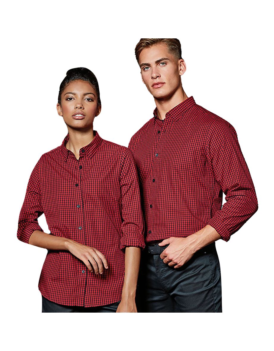 Premier Mens Maxton Check Long Sleeve Shirt - Black/Red - 1