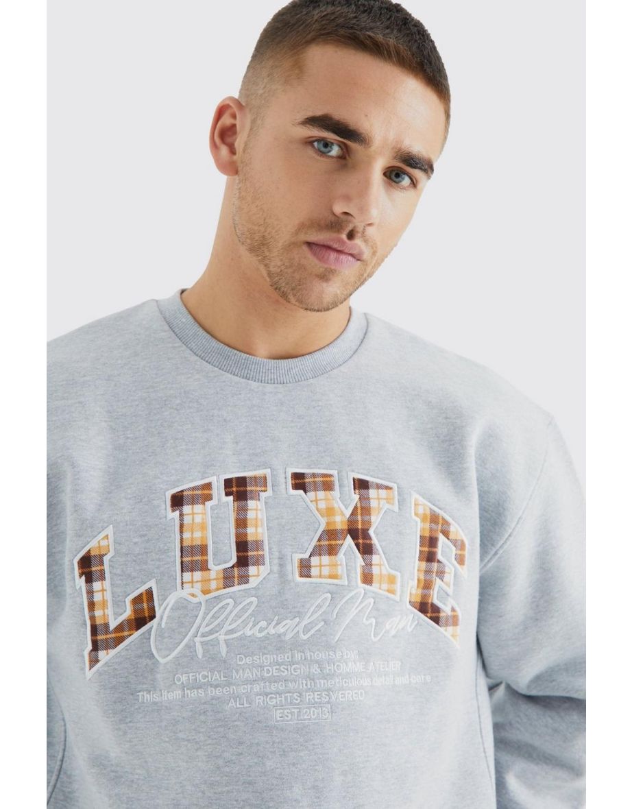 Oversized Boxy Luxe Applique Bear Sweatshirt - light grey - 2