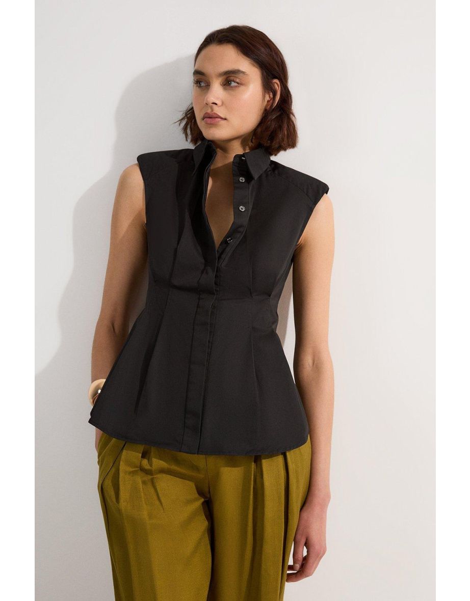 Cotton Sleeveless Tailored Shirt