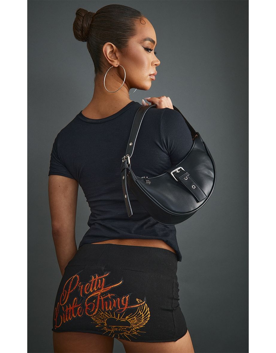 Black Graphic Printed Super Micro Sweat Skirt