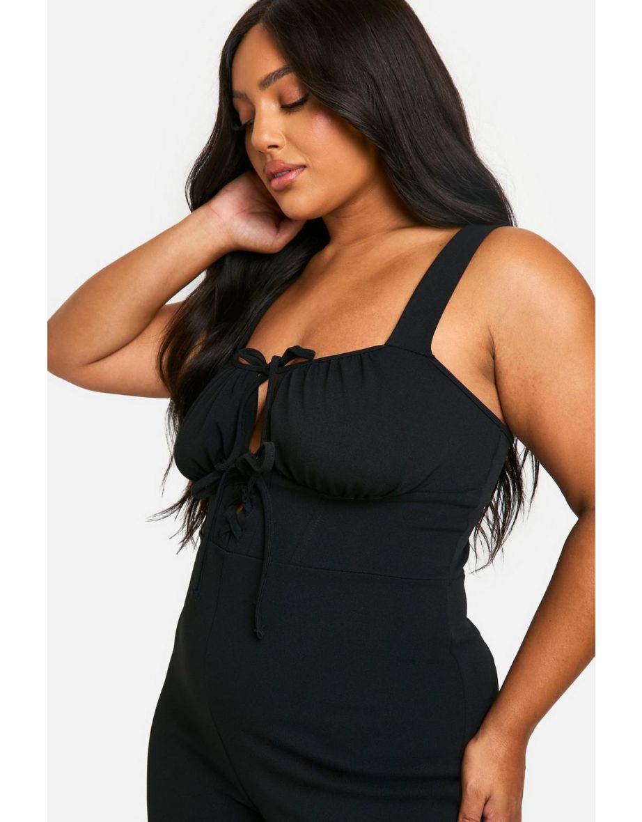 Plus Lace Up Detail Wide Leg Jumpsuit - 3