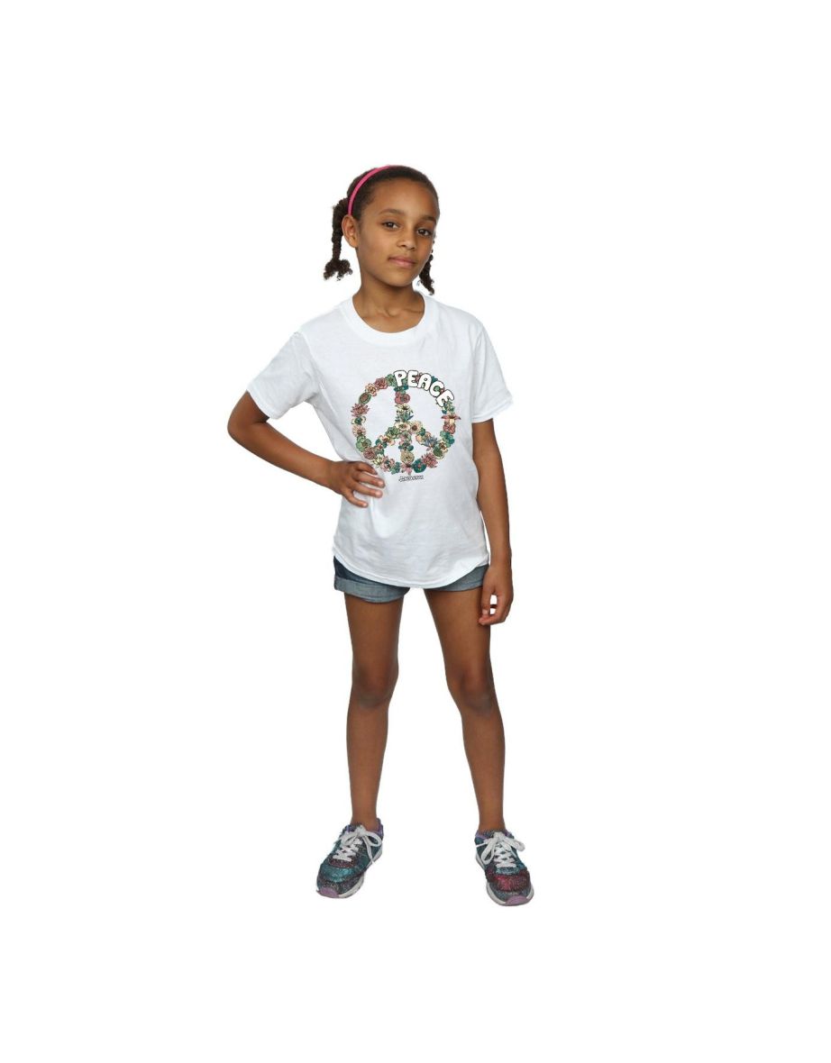 Woodstock Girls Floral Peace Cotton T-Shirt - White - 3