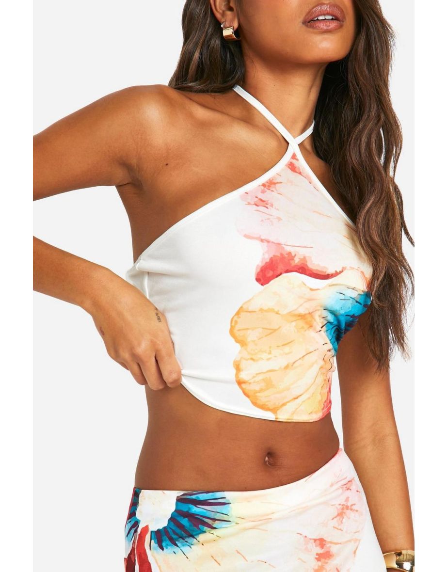 Floral Halterneck Top And Tube Maxi Skirt Set - 3