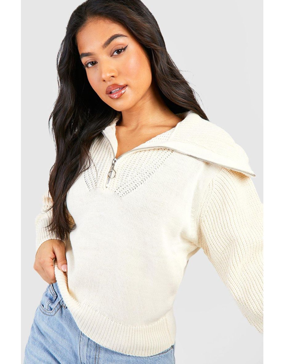 Petite Half Zip Collar Detail Jumper