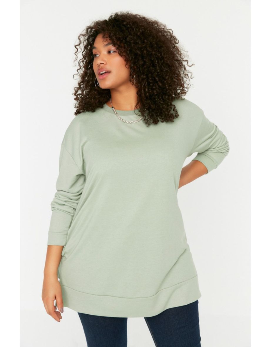 Mint Slit Detailed Thin Knitted Sweatshirt