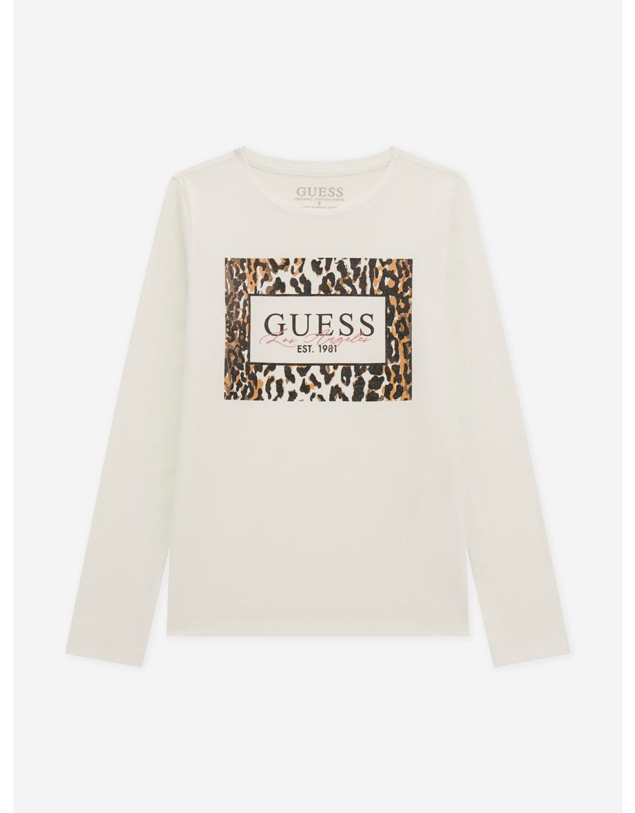 Girls Long Sleeve Glitter Logo T-Shirt in White