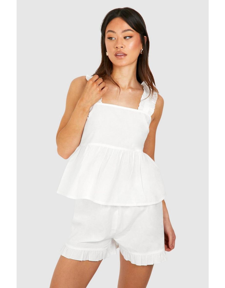 Tall Ruffle Detail Poplin Pj Set - white