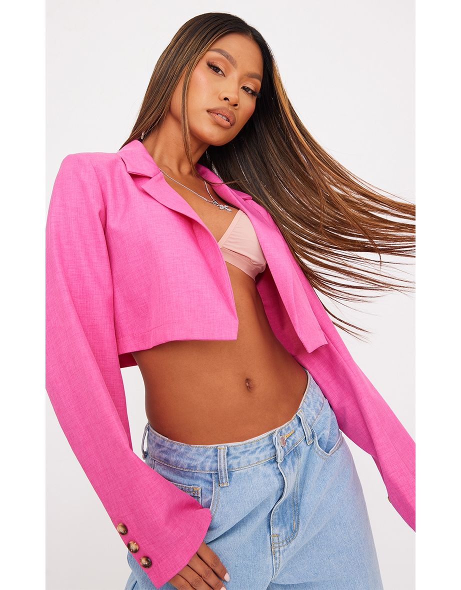 Pink Textured Cropped Blazer