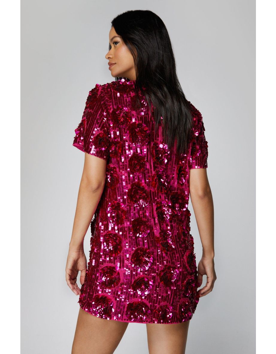 3d Floral Sequin Mini Dress - 3
