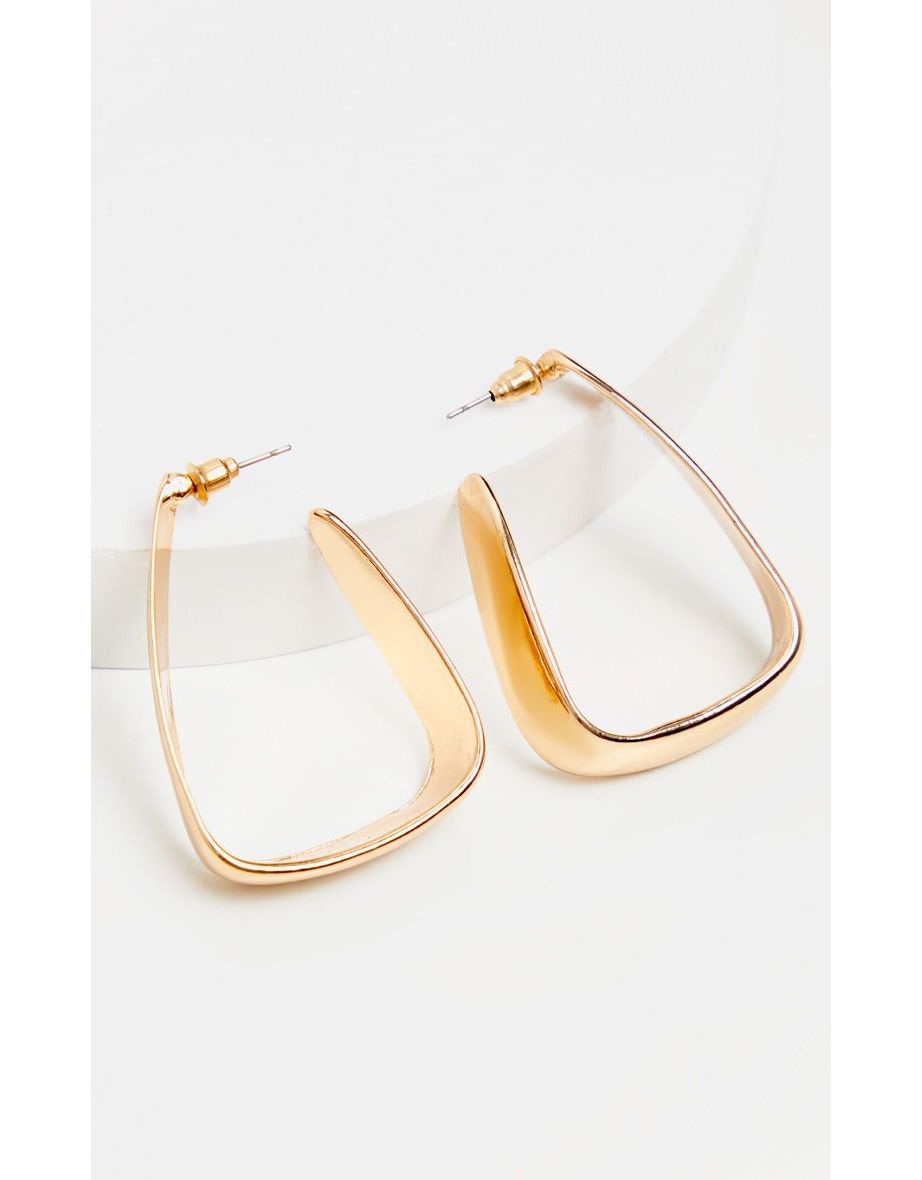 Gold Squared Medium Hoop Earrings