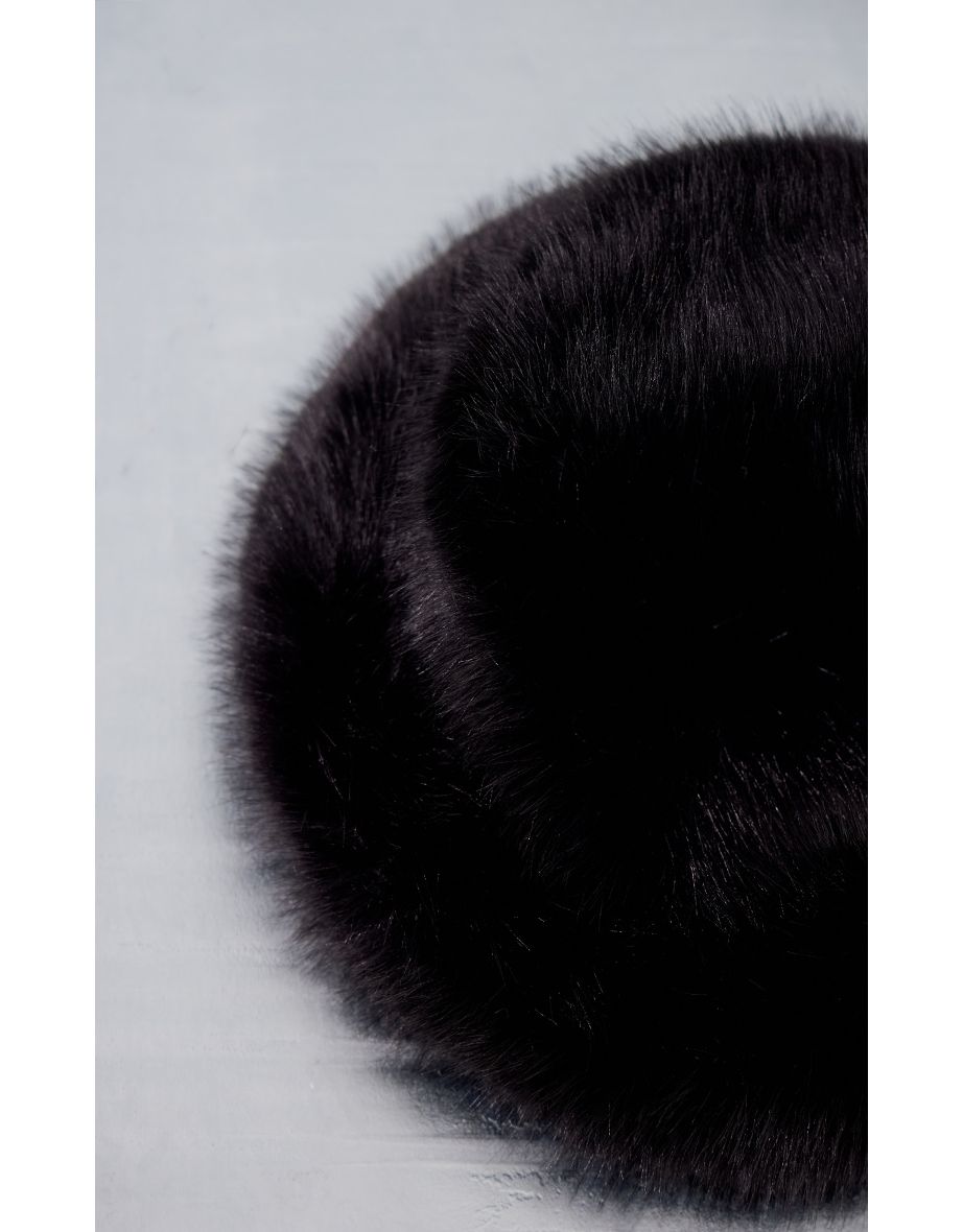 Black Faux Fur Fluffy Bucket Hat - 2