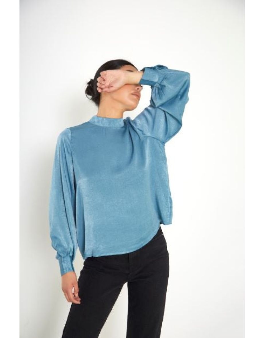 Glamorous Teal Long Sleeve Blouse - 3