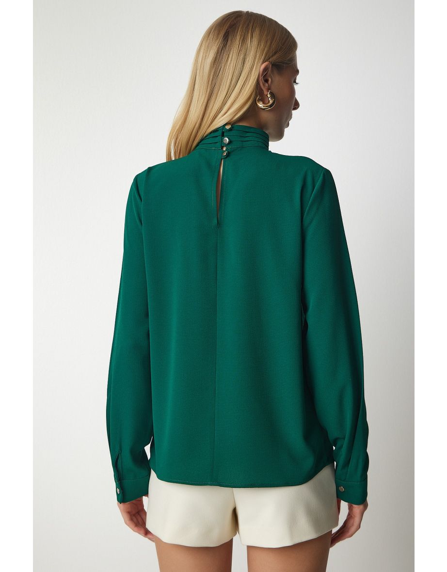 Women's Emerald Window Detail Flowy Crepe Blouse - 5