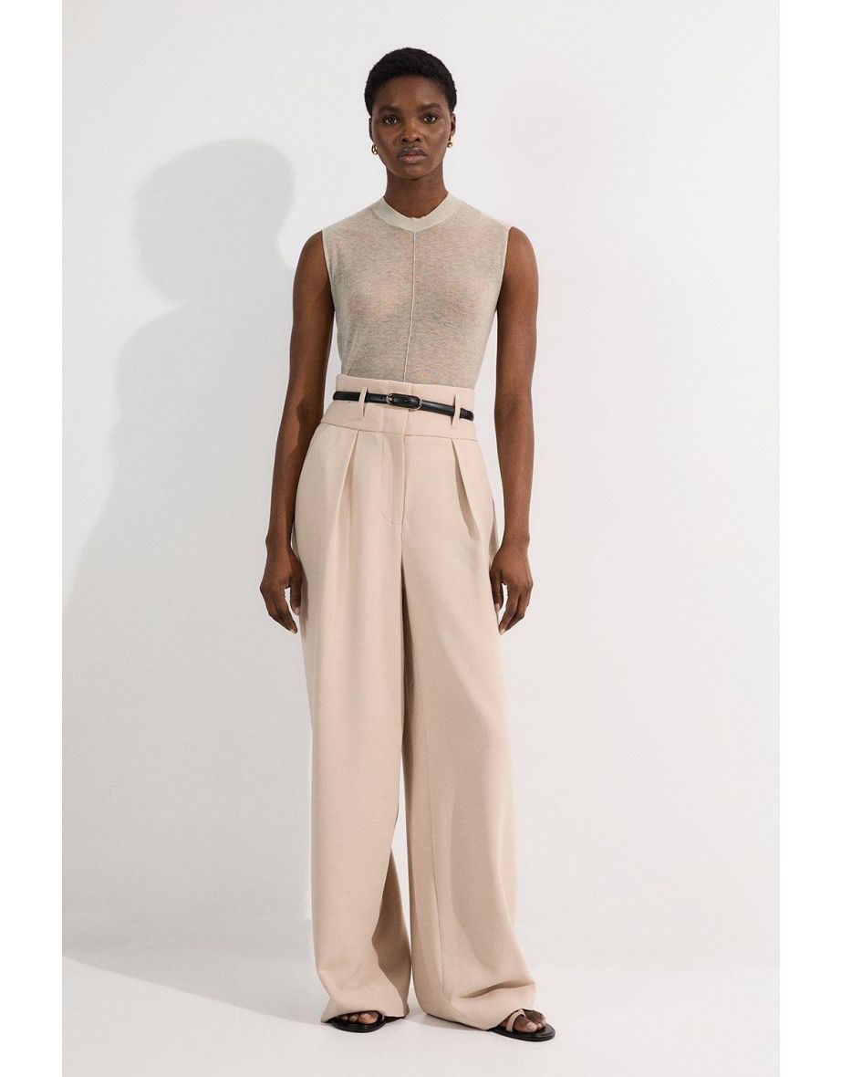 Compact Stretch Essential Tailored High Waist Wide Leg Trouser - 2