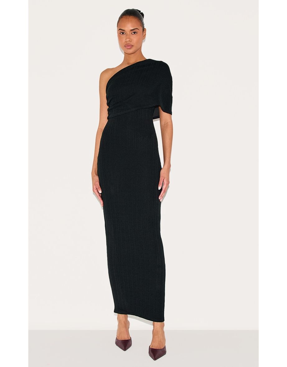 Black Textured Extreme Bardot Maxi Dress