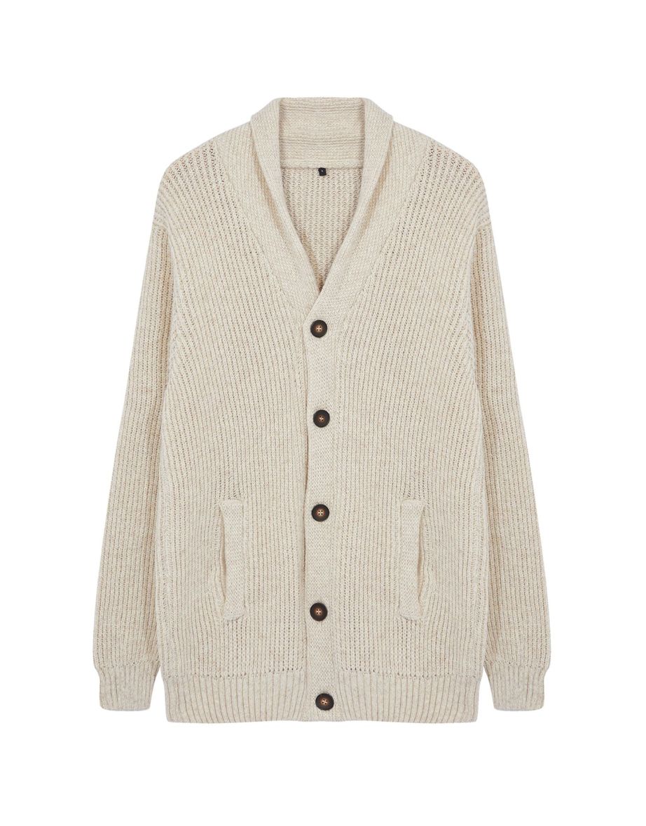 Beige Regular Fit Shawl Collar Knitwear Cardigan