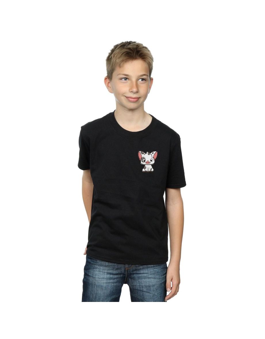 Disney Boys Moana Pua The Pig Breast Print T-Shirt - Black