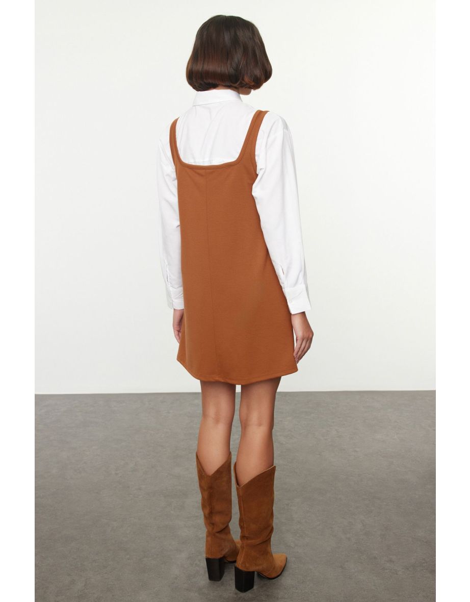 Light brown Gilet Skater/Waist Opened Knitted Dress - 4
