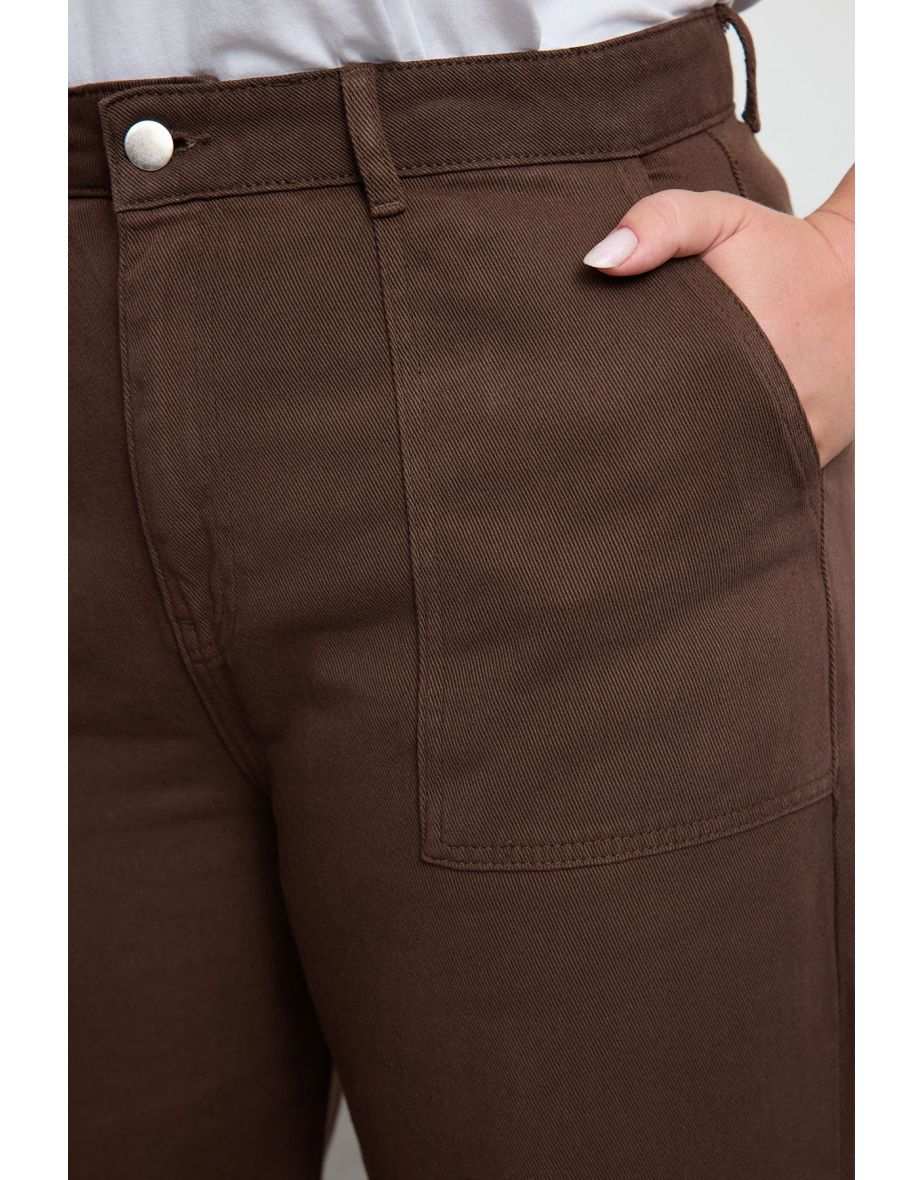 Brown High Waist Wide Leg Plus Size Jeans - 4