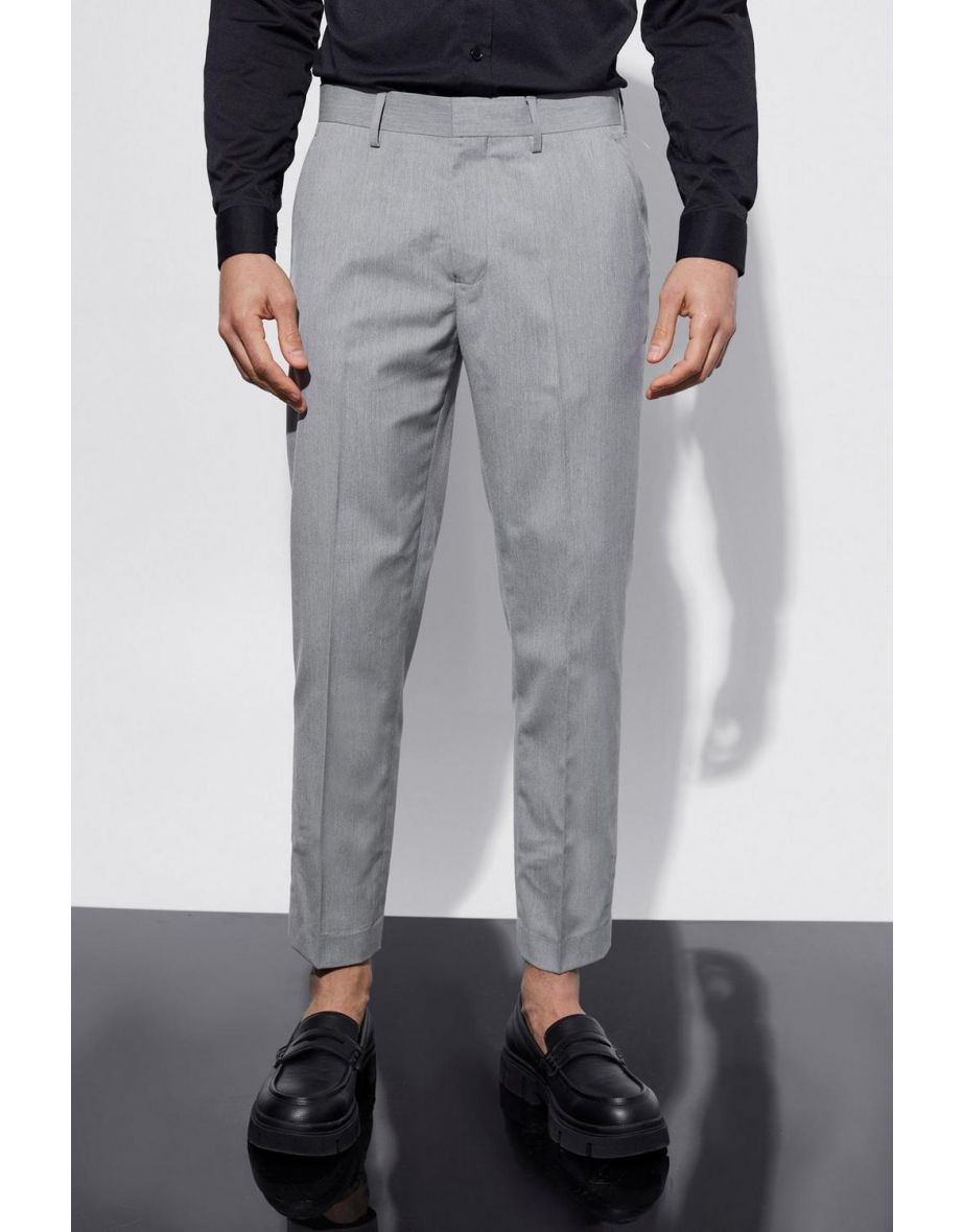 Slim Cropped Suit Trousers - grey
